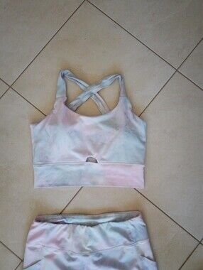 Women's Pastel Tie-Dye Leggings & Crop Top Set - Pink & Light Blue